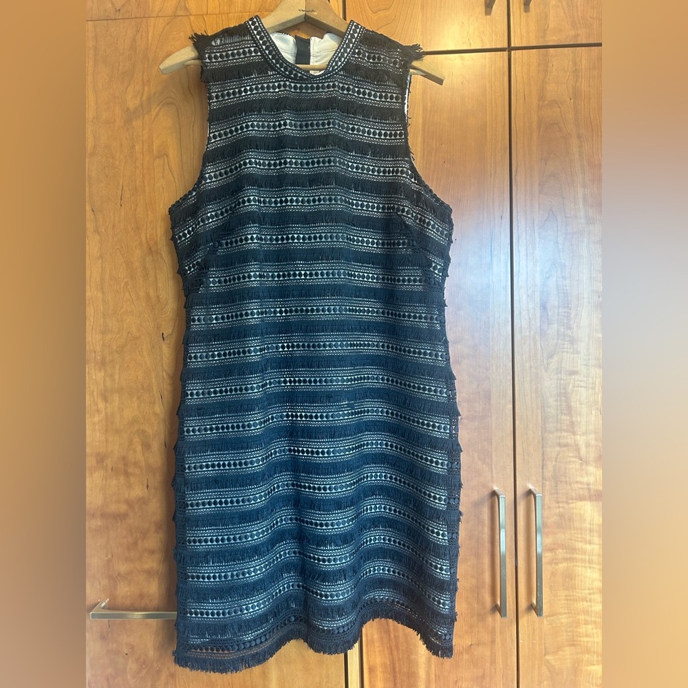 J Crew Black High-neck Sleeveless Flapper Fringe Women’s Dress Size 12